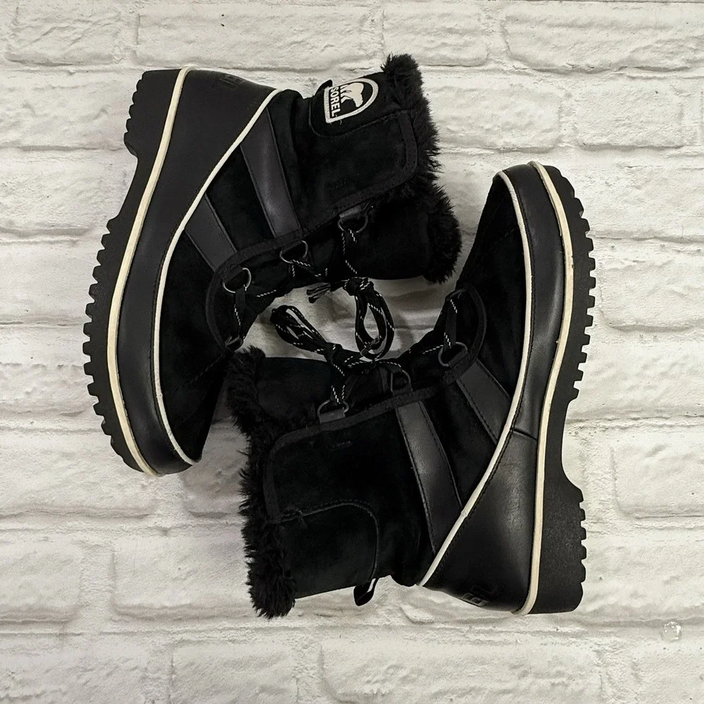 Sorel Tivoli Winter Snow Boot Womens Sz 10.5 Waterproof‎ Black Leather Lace-Up